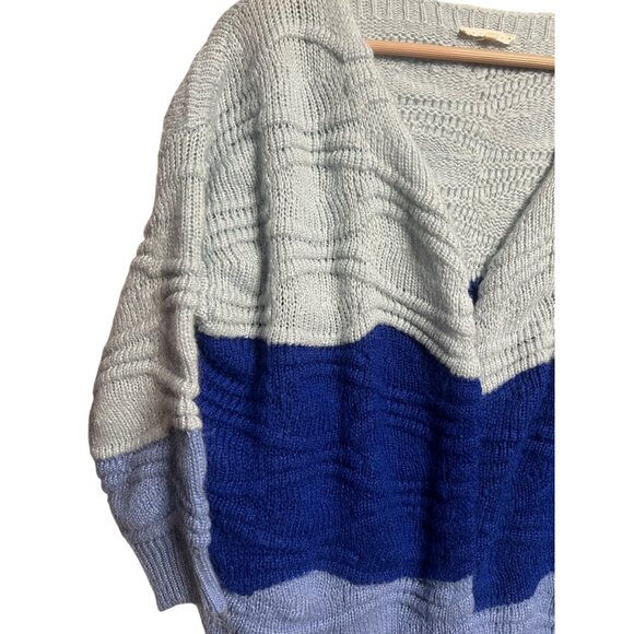 Promesa Women Oversized S Color Block Blue Knit Cardigan Sweater Grandma Core - Picture 3 of 14